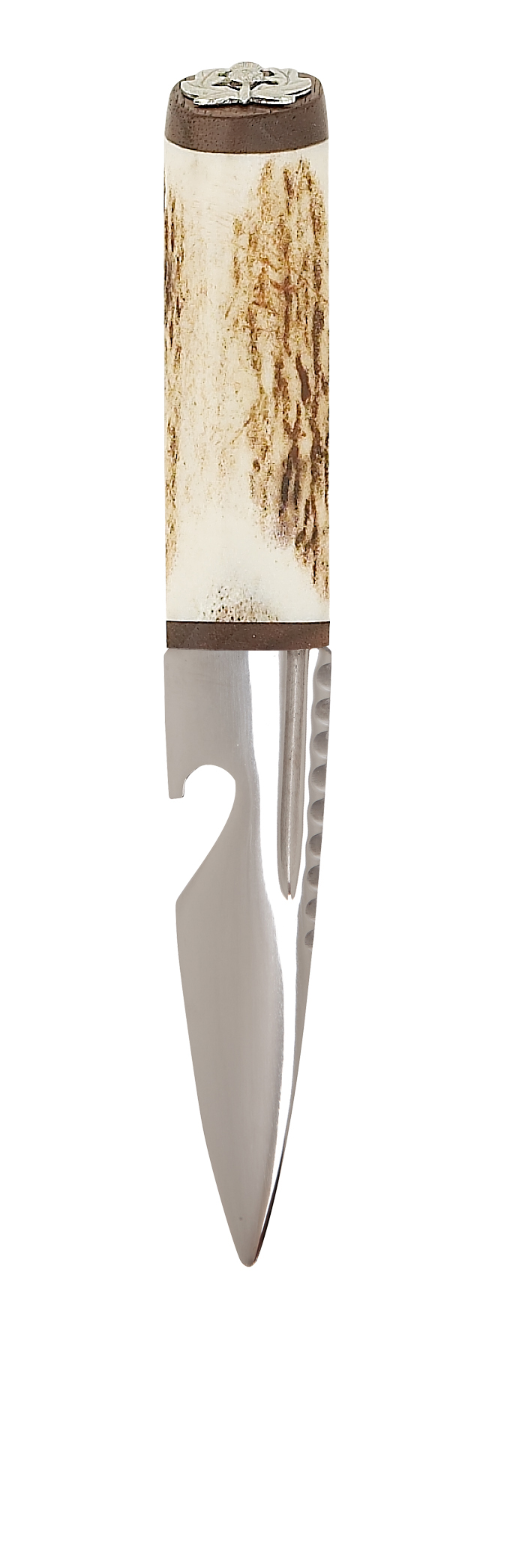 Brown Staghorn Bottle Open Sgian Dubh With Thistle Emblem