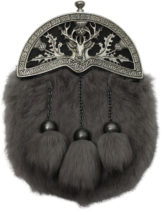 Antique Stag and Thistle Grey Rabbit Sporran