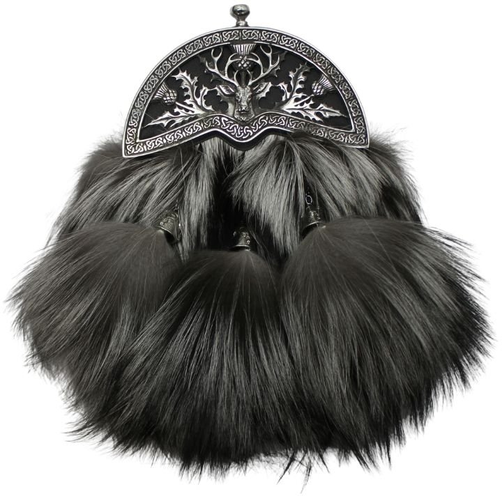 Antique Stag and Thistle Silver Fox Dress Sporran