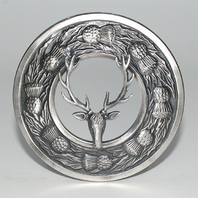 Thistle Plaid Stag Mount Brooch - Antique Silver Finish | Kilts
